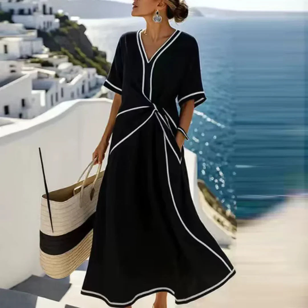 Ava Women's Dress | Lightweight White Cocktail Dress with Flattering V-Neck 4