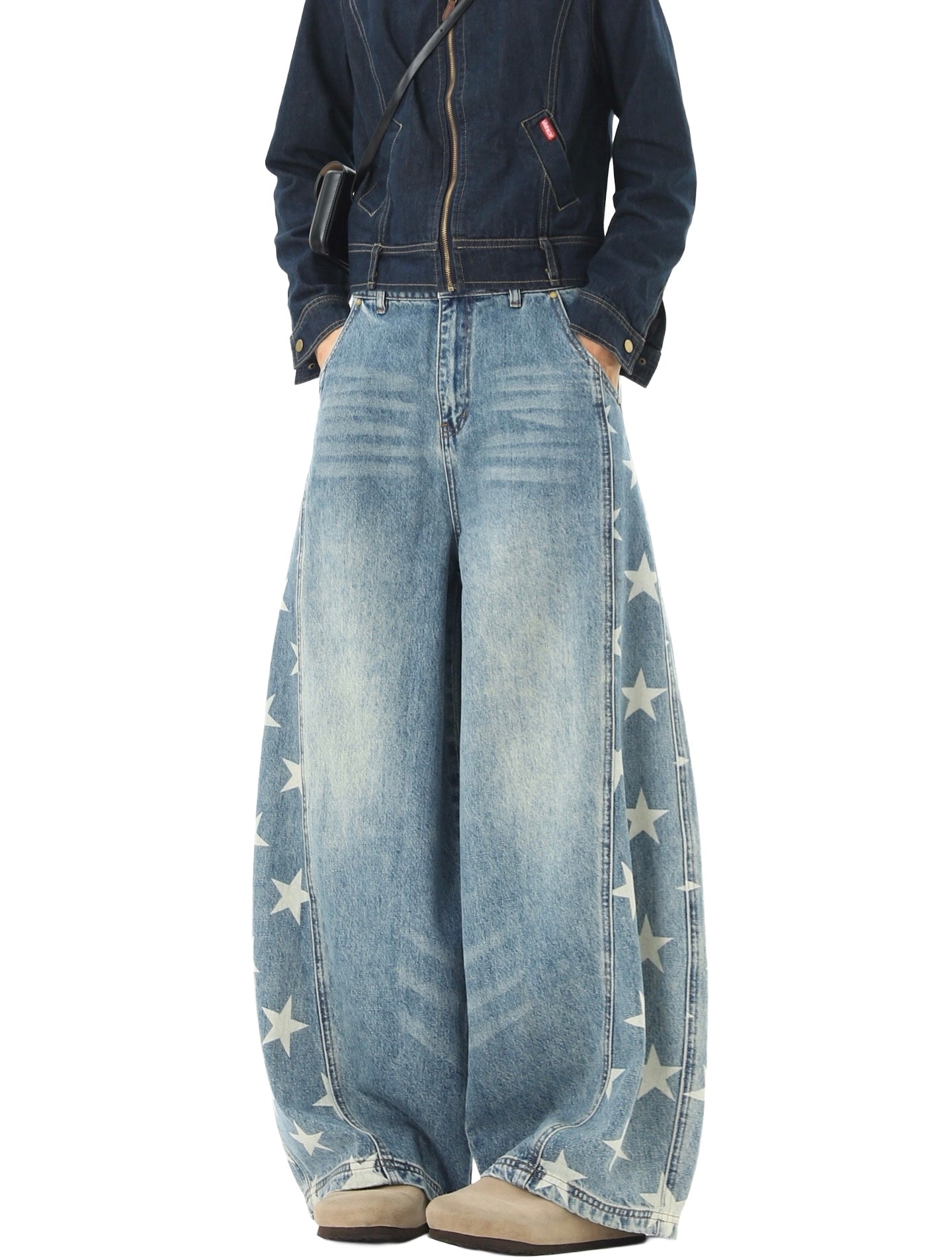 Sienna Wide Leg Denim Jeans Star Panels Product Image 05