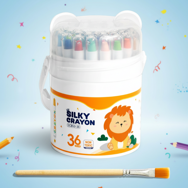 36-color crayon set in a handled storage case with a paintbrush