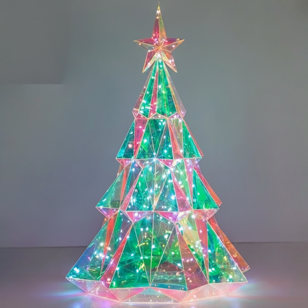39 cm LED Christmas tree illuminated with multicolor lights against a gray background