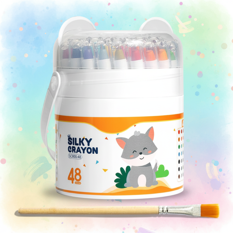 48-color crayon set in a handled storage case with a paintbrush