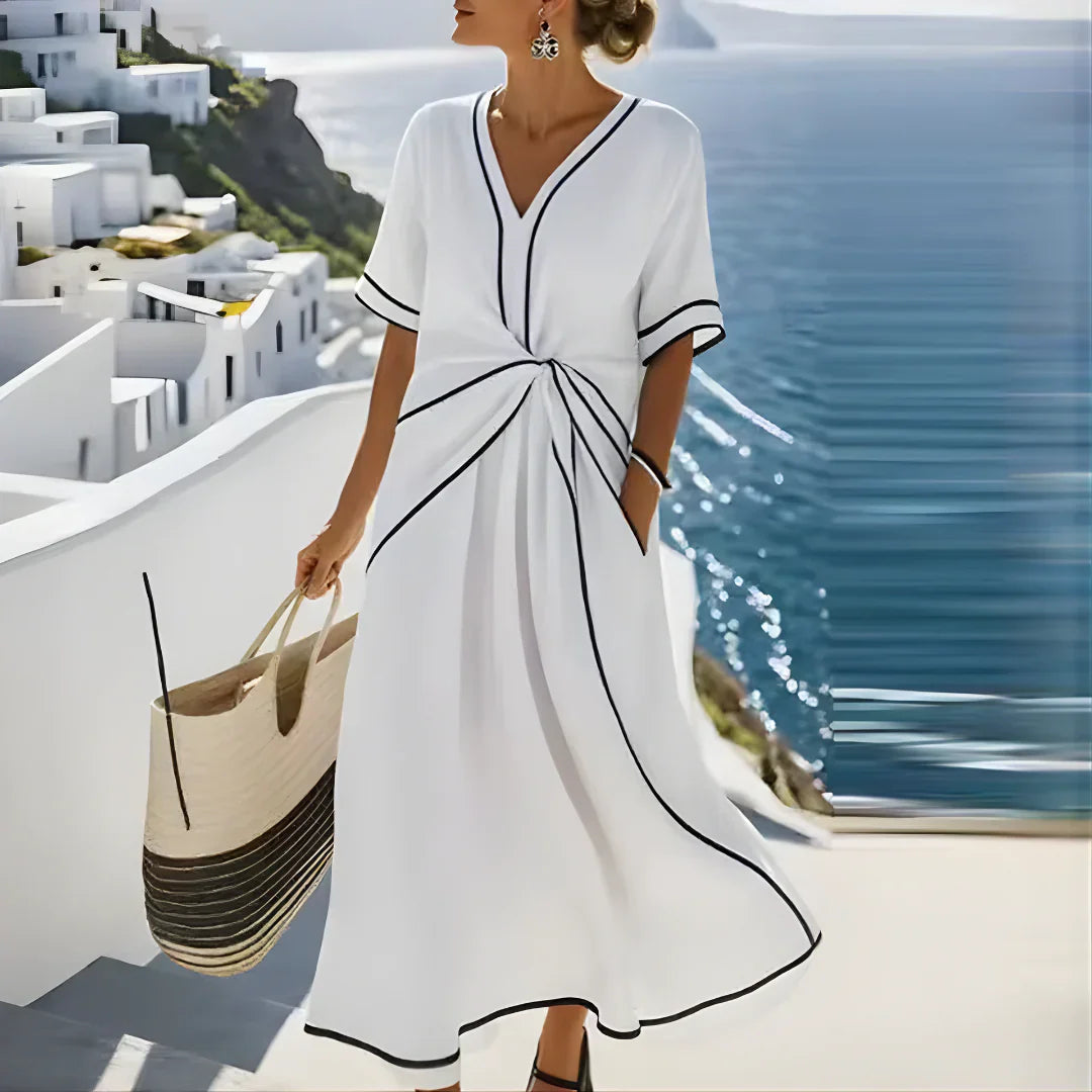 Ava Women's Dress | Lightweight White Cocktail Dress with Flattering V-Neck 3