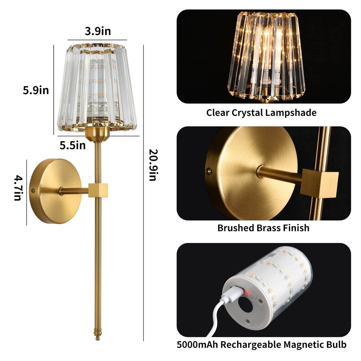 Crisma Wall Sconce | Wireless, USB Rechargeable, Remote Control 6