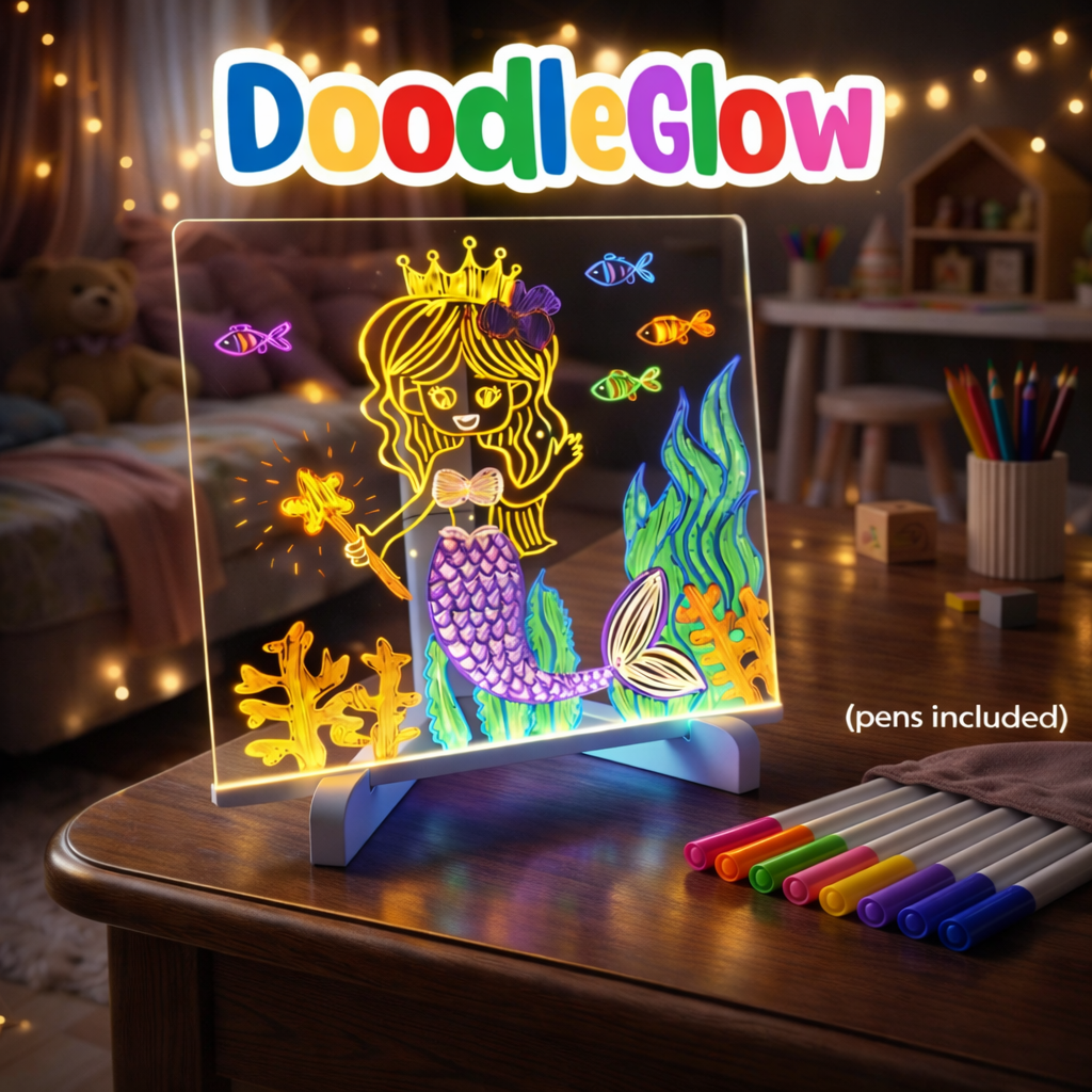 DoodleGlow Drawing Pad | LED, Mess-Free with 7 Colored Pens 0