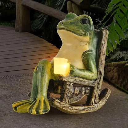 Frodo Garden Statue | Solar-Powered Frog Sculpture, Durable Weather-Resistant Decor 0