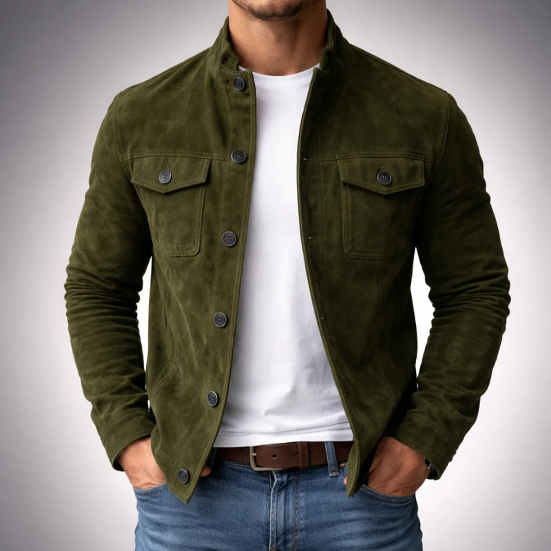 Haven Suede Jacket | Military-Inspired Design, Dual Chest Flap Pockets 0