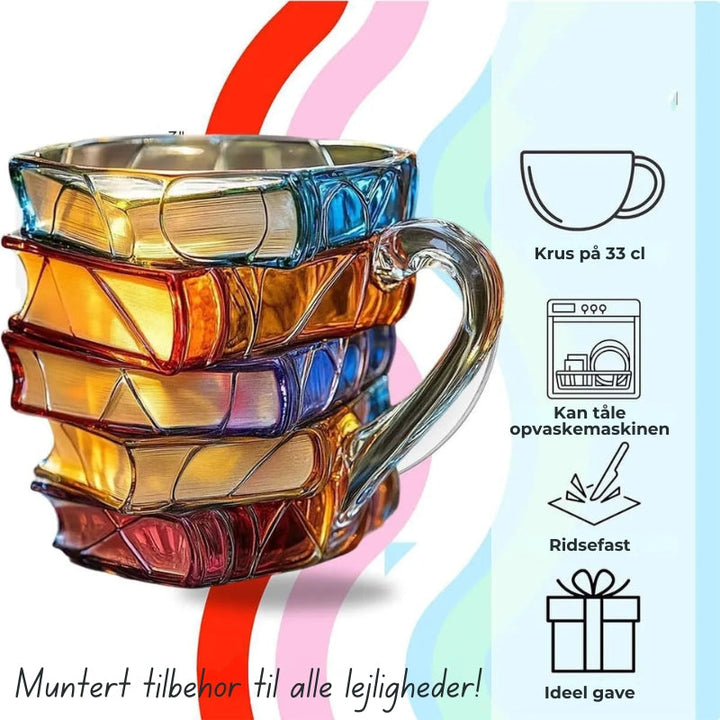Litra Book Mug | Hand-Painted, Heat-Resistant Glass 3