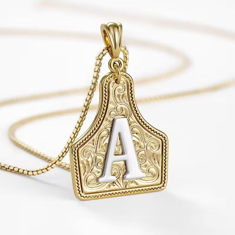 Ridge Initial Necklace | Engraved Metal Tag, Rustic Charm 0