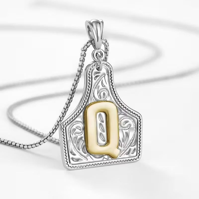 Ridge Initial Necklace | Engraved Metal Tag, Rustic Charm 26