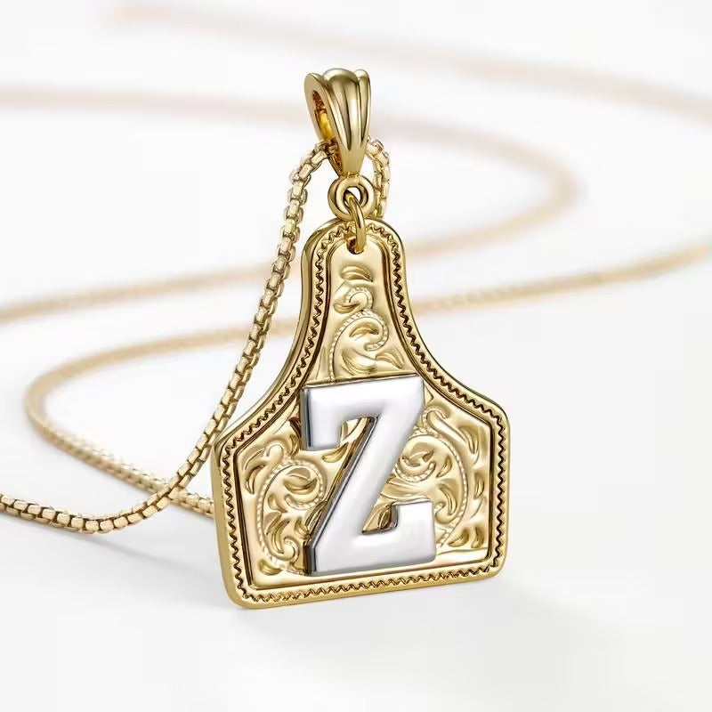 Ridge Initial Necklace | Engraved Metal Tag, Rustic Charm 30