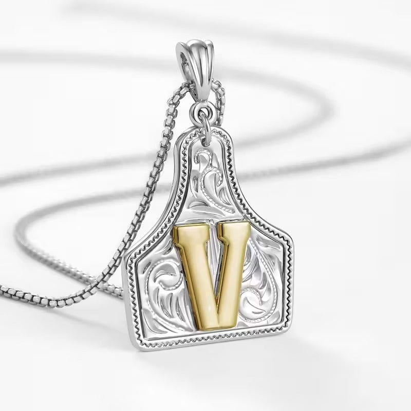 Ridge Initial Necklace | Engraved Metal Tag, Rustic Charm 36