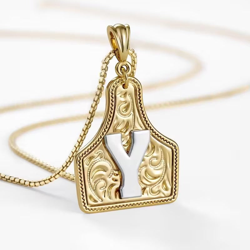 Ridge Initial Necklace | Engraved Metal Tag, Rustic Charm 37