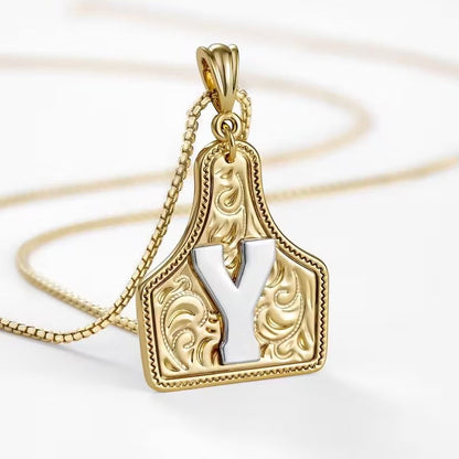 Ridge Initial Necklace | Engraved Metal Tag, Rustic Charm 37