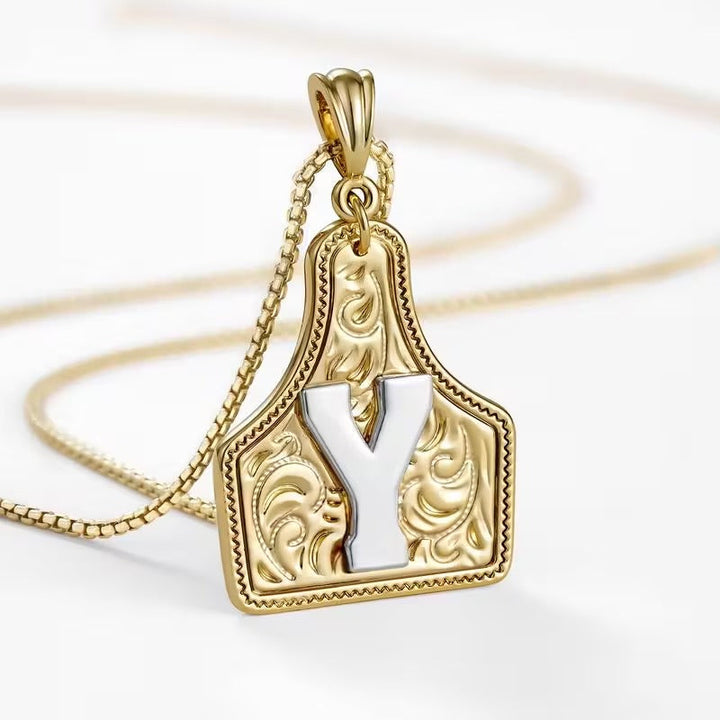 Ridge Initial Necklace | Engraved Metal Tag, Rustic Charm 37