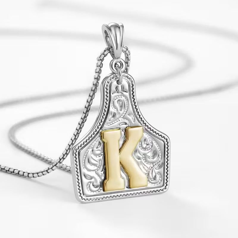 Ridge Initial Necklace | Engraved Metal Tag, Rustic Charm 39