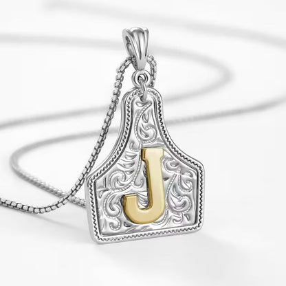 Ridge Initial Necklace | Engraved Metal Tag, Rustic Charm 40