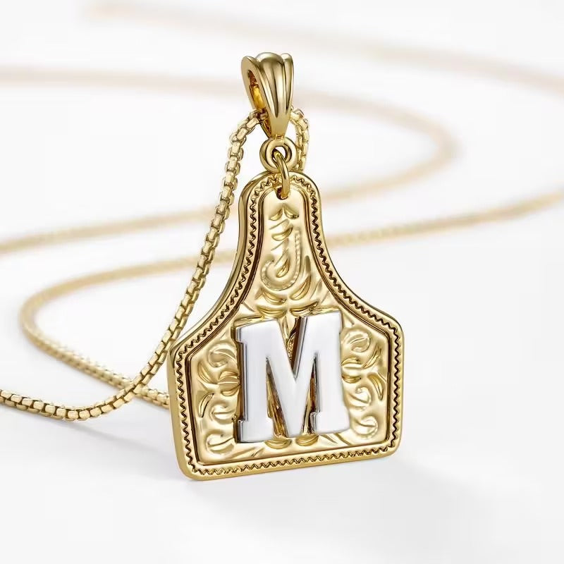 Ridge Initial Necklace | Engraved Metal Tag, Rustic Charm 42