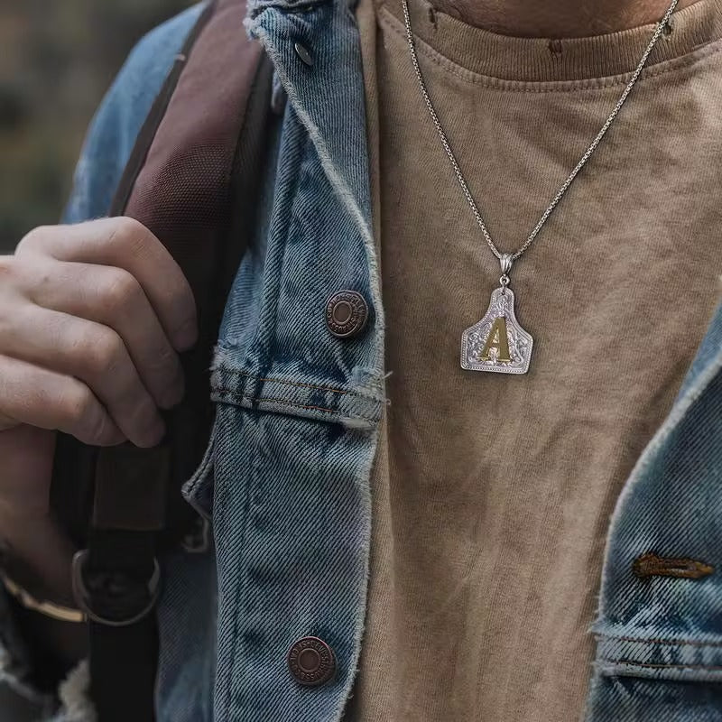 Ridge Initial Necklace | Engraved Metal Tag, Rustic Charm 5