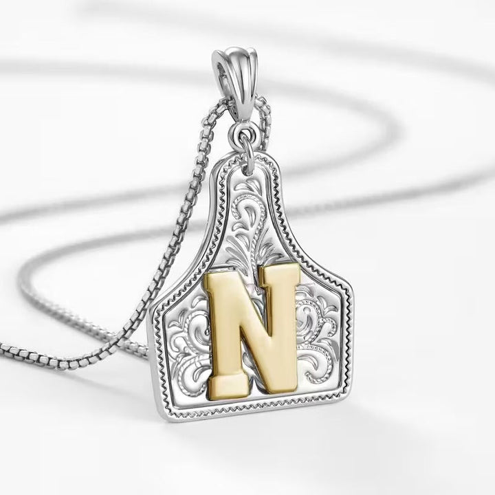 Ridge Initial Necklace | Engraved Metal Tag, Rustic Charm 50