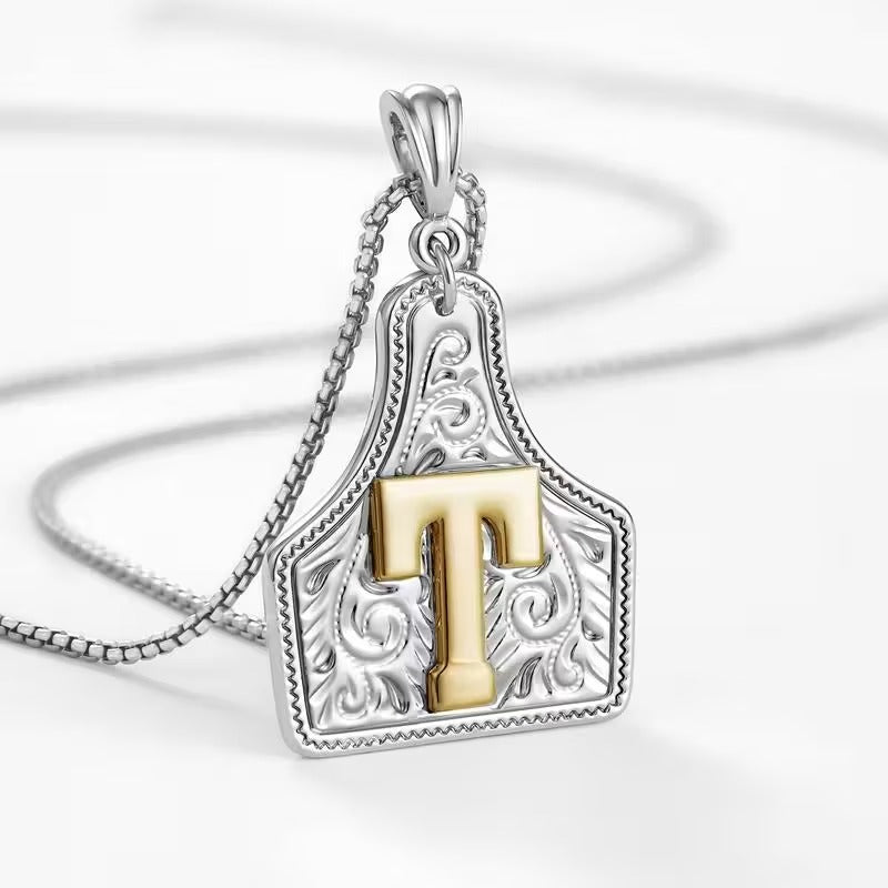 Ridge Initial Necklace | Engraved Metal Tag, Rustic Charm 52