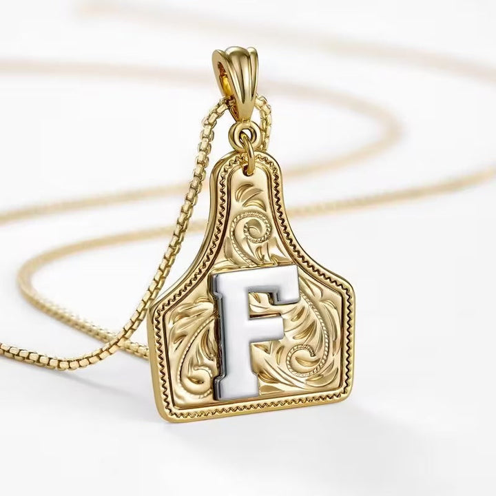 Ridge Initial Necklace | Engraved Metal Tag, Rustic Charm 56