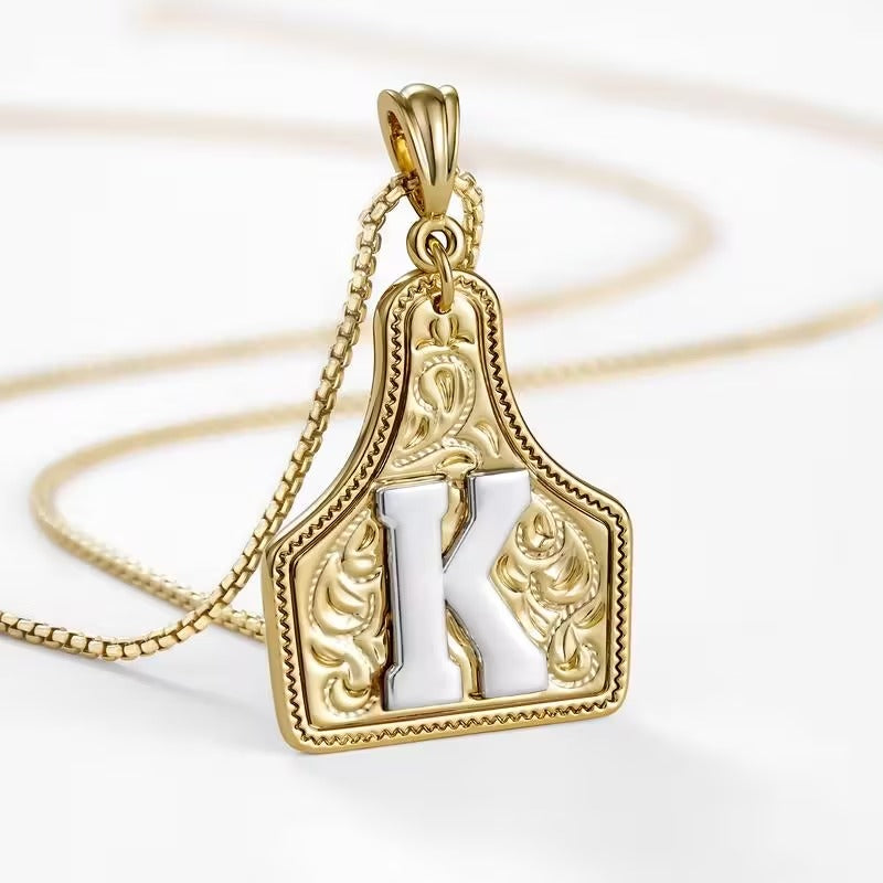Ridge Initial Necklace | Engraved Metal Tag, Rustic Charm 9