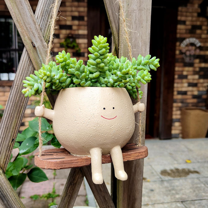 Sunny Swinging Planter | Durable Resin, Whimsical Smiley Face Design 1