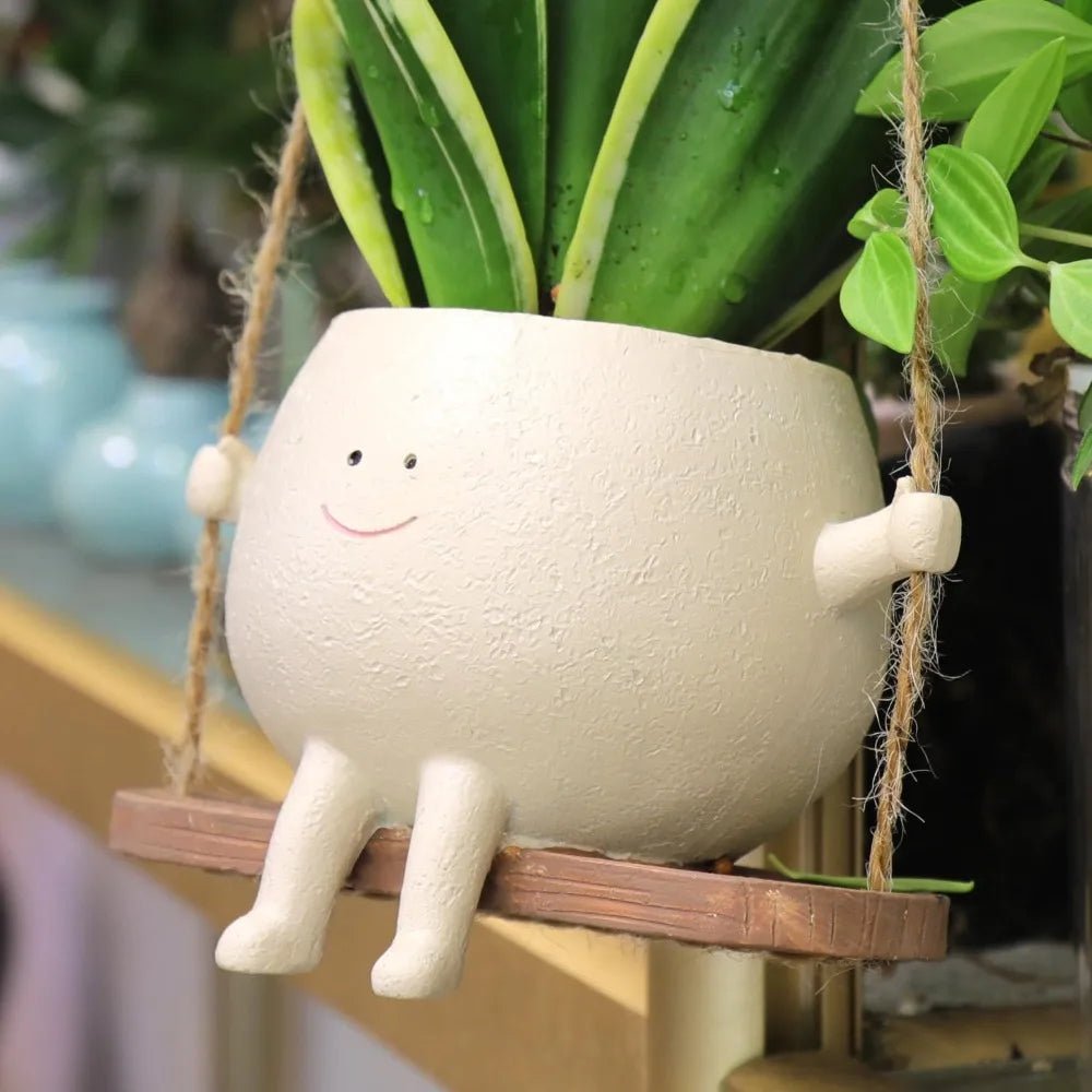 Sunny Swinging Planter | Durable Resin, Whimsical Smiley Face Design 2