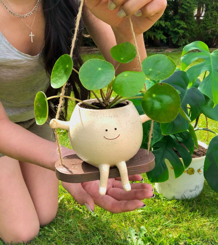 Sunny Swinging Planter | Durable Resin, Whimsical Smiley Face Design 4