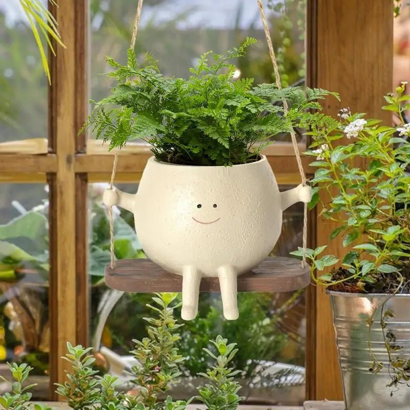 Sunny Swinging Planter | Durable Resin, Whimsical Smiley Face Design 7