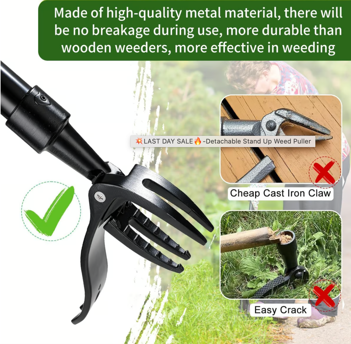 Wanda Garden Tool | Ergonomic Weed Remover with Four-Claw Grip 7