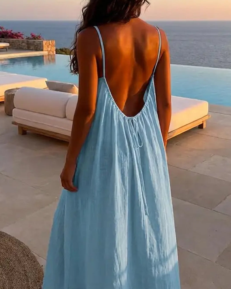 Wina Womens Dress | Backless Lightweight Cotton Summer Dress 4