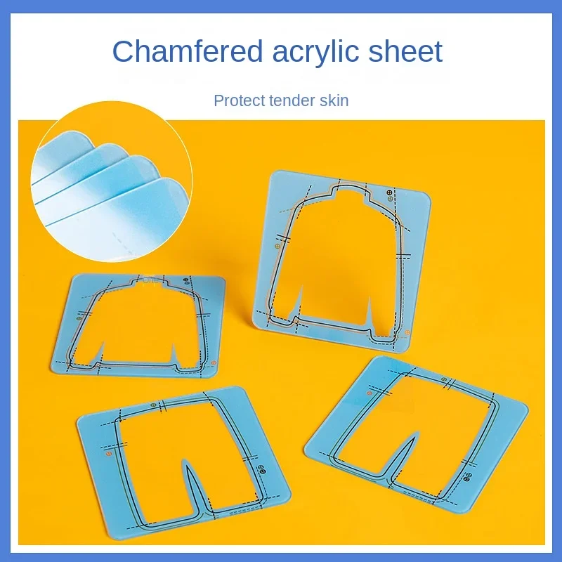 Four blue acrylic clothing-shaped matching frames with a close-up of their edges