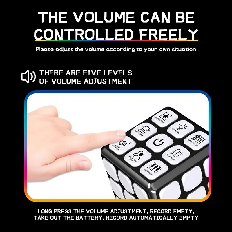 Finger pressing a top control on the activity cube in a five-level volume diagram