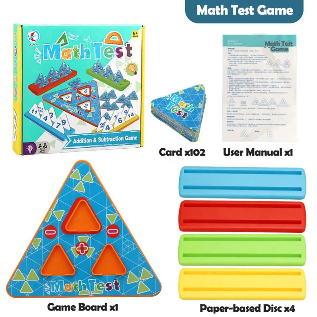 Addition and subtraction set with a board, 102 cards, four card holders, and instructions