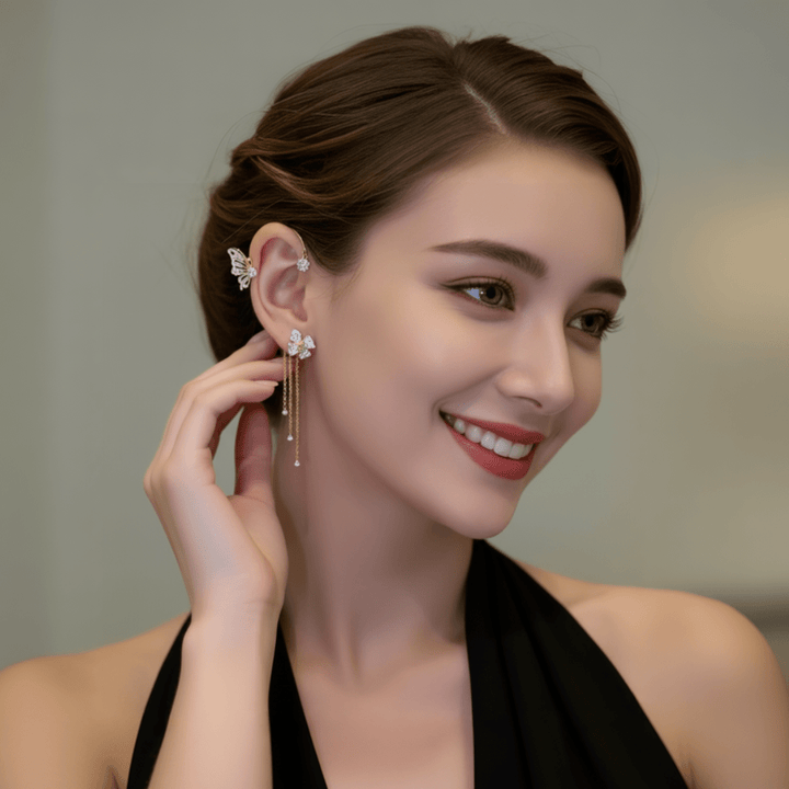 Adela Zirconia Butterfly Tassel Earrings Product Image 01