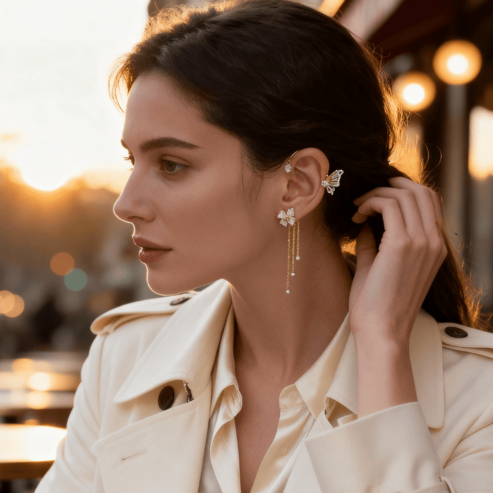 Adela Zirconia Butterfly Tassel Earrings Product Image 03