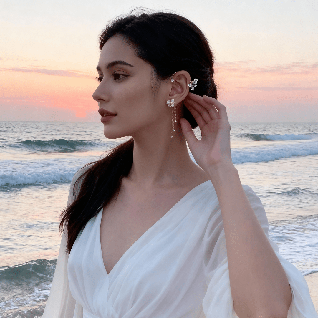 Adela Zirconia Butterfly Tassel Earrings Product Image 04