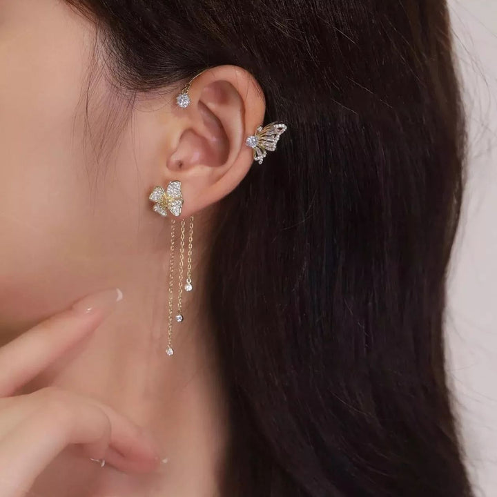 Adela Zirconia Butterfly Tassel Earrings Product Image 05