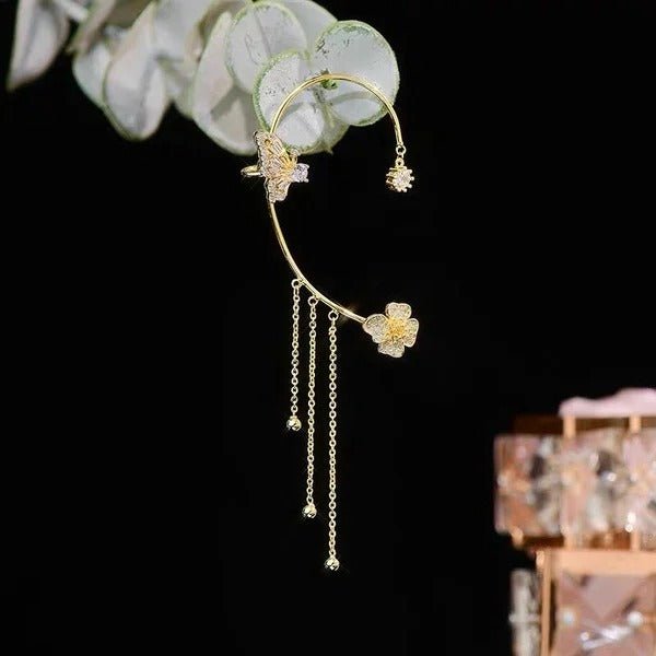 Adela Zirconia Butterfly Tassel Earrings Product Image 09