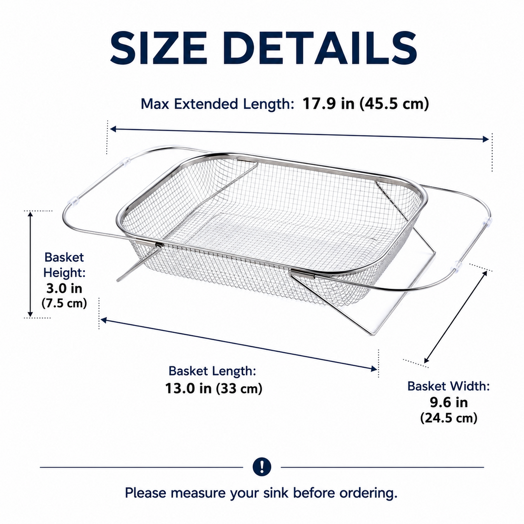 Adjustable Stainless Steel Over Sink Draining Basket Product Image 01
