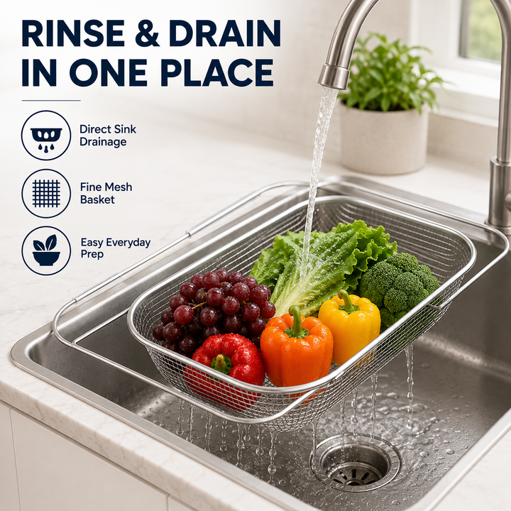 Adjustable Stainless Steel Over Sink Draining Basket Product Image 05