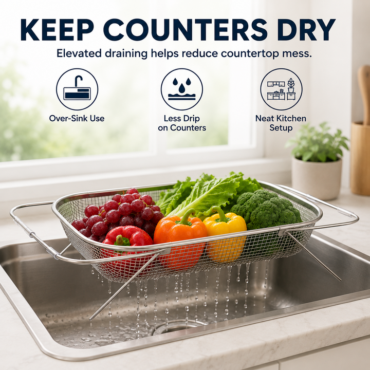 Adjustable Stainless Steel Over Sink Draining Basket Product Image 07