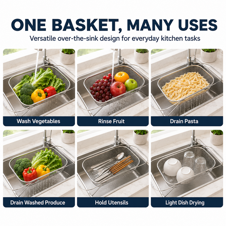 Adjustable Stainless Steel Over Sink Draining Basket Product Image 08