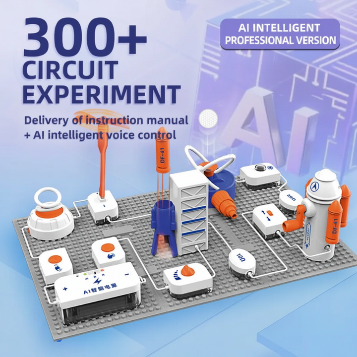 Advanced circuit building set with 300+ experiments and modules connected on a gray board
