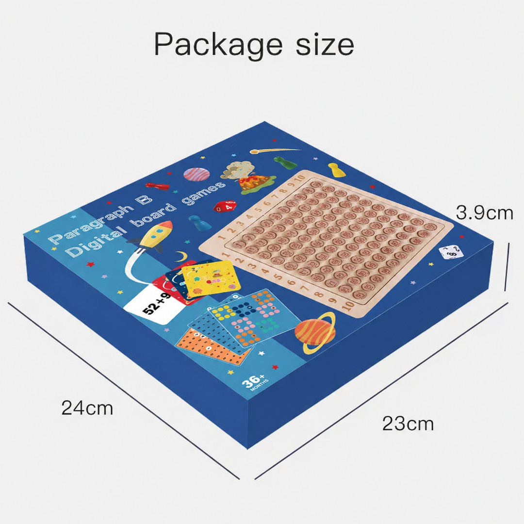 Advanced math game package measuring 24 by 23 by 3.9 cm