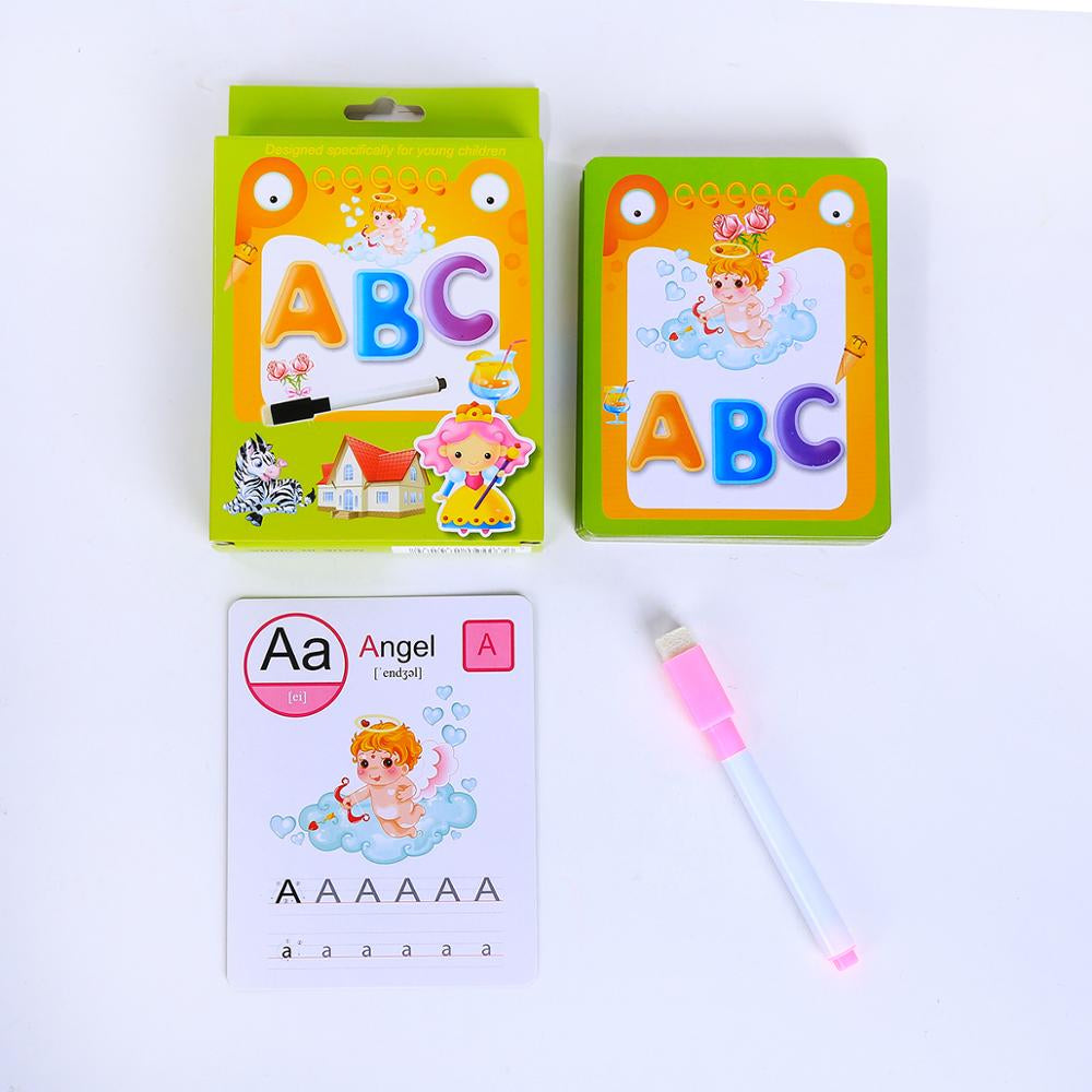 Alphabet card set with a letter A tracing card and pink pen
