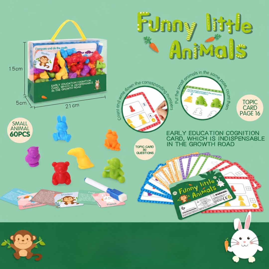 Animal B activity set with colorful figures, learning cards, a marker, and a handled case