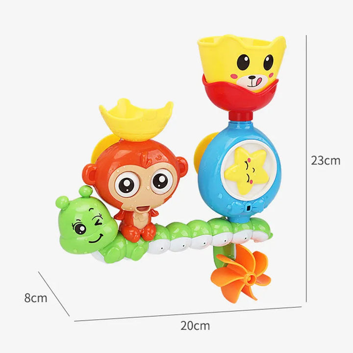 Animal bath toy dimensions: 20 cm wide, 23 cm tall, and 8 cm deep