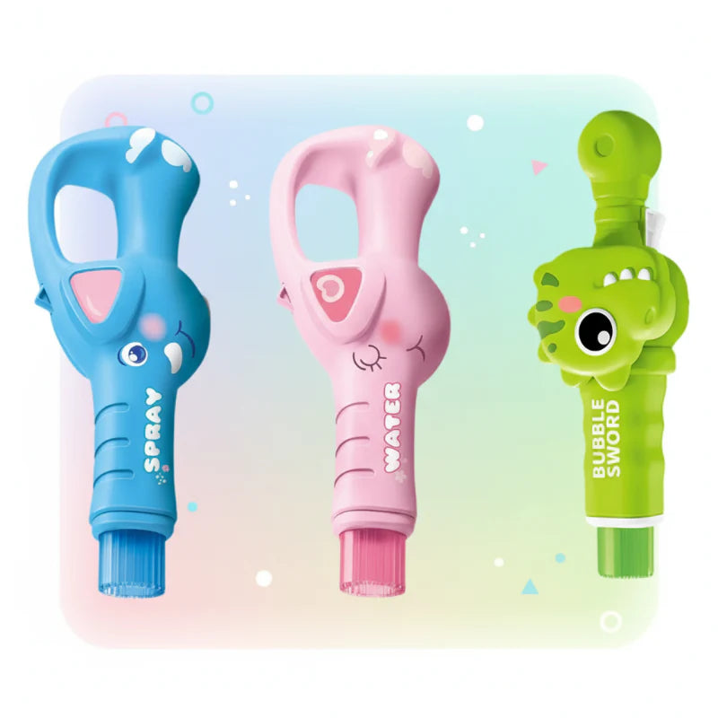 Blue, pink, and green electric bubble makers with animal-shaped handles